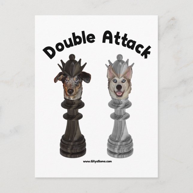 Chess Dubbla Attack Hundar Vykort (Framsida)