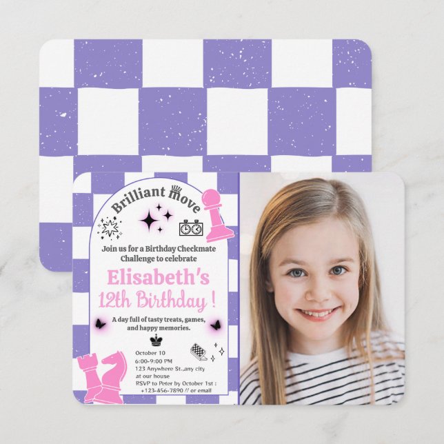 Chess Födelsedagsfest for her Girl Anpassningsbar  Inbjudningar (Fram/baksida)