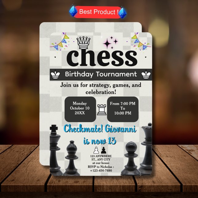 Chess Födelsedagsfest inbjudan för barn och ungdom (Skapare uppladdad)
