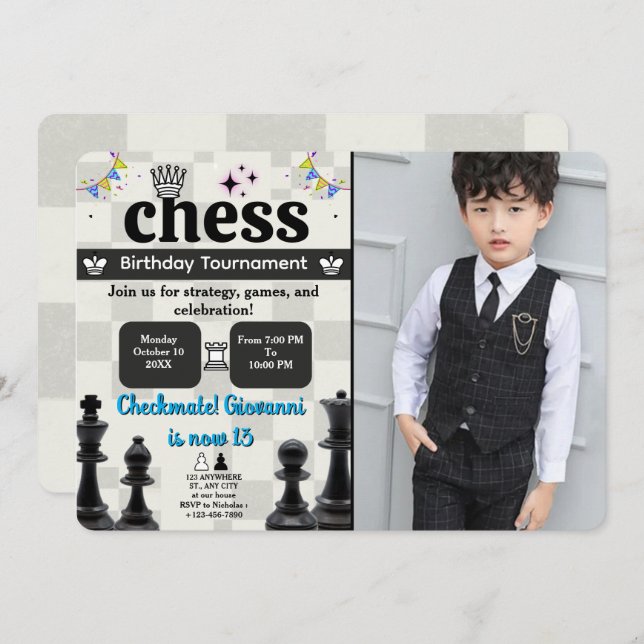 Chess Födelsedagsfest inbjudan med din bild (Fram/baksida)