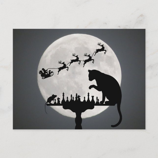Chess Full Moon Cat i Mouse Jul Tack Vykort (Framsida)