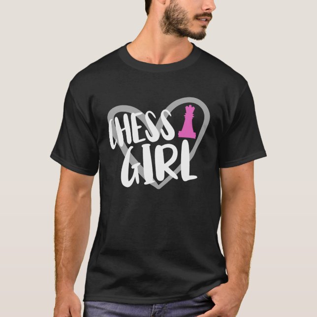 Chess Girl Heart Chess Player T Shirt (Framsida)