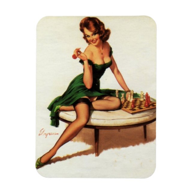 Chess Girl Pin Up Magnet (Vertikal)