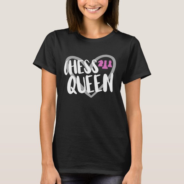 Chess Girl Queen Heart Chess Player T Shirt (Framsida)