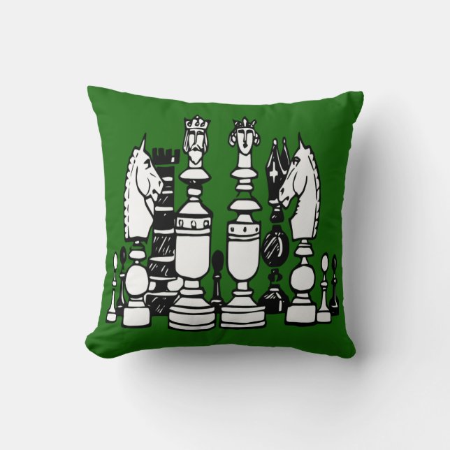 Chess green decor pillow black white pillow kudde (Framsida)