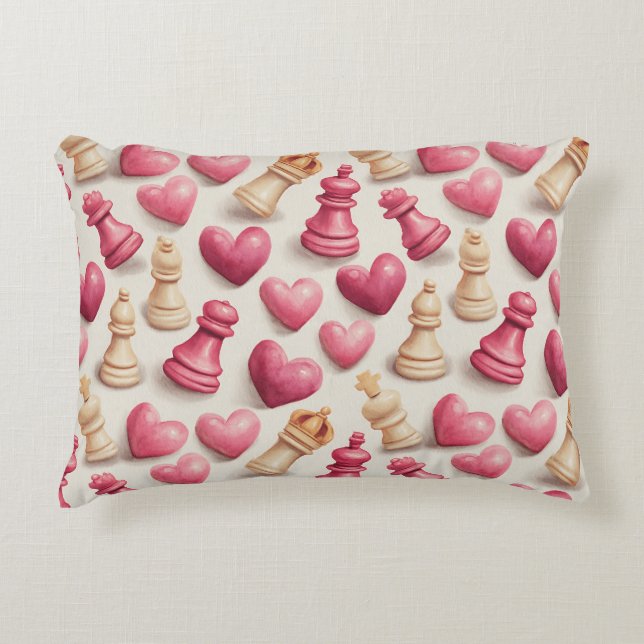 Chess & Hearts Valentines Pattern Prydnadskudde (Framsidan)