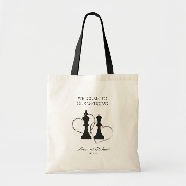 Chess King and Queen Pieces Wedding Design Tygkasse (Framsidan)