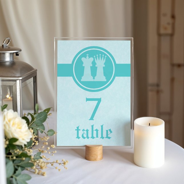 Chess King and Queen Wedding Table Card, Aqua Bordsnummer (Aqua Chess King and Queen Wedding Table Card)