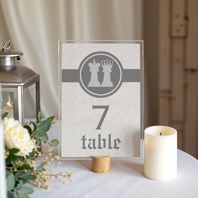 Chess King and Queen Wedding Table Card, Gray Bordsnummer (Chess King and Queen Wedding Table Card)