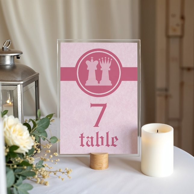 Chess King and Queen Wedding Table Card, Pink Bordsnummer (Pink Chess King and Queen Wedding Table Card)