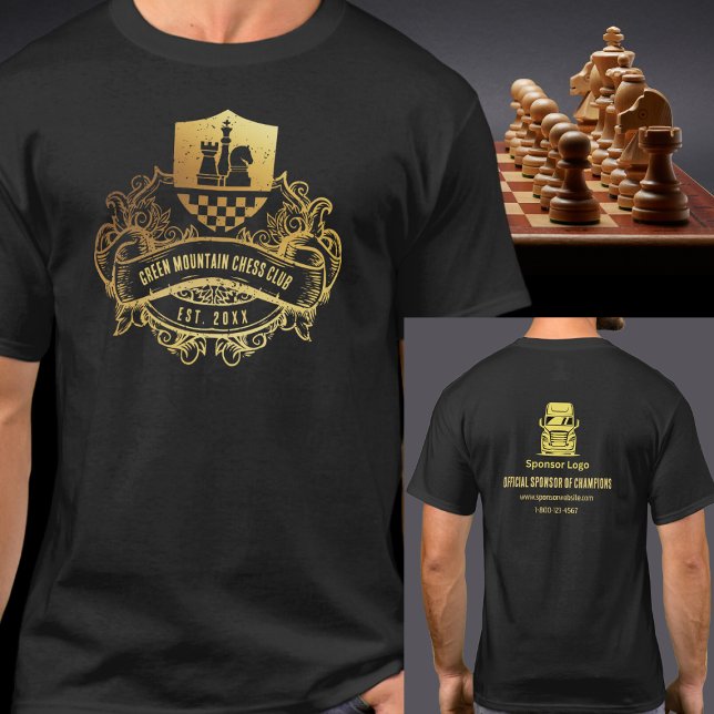 Chess Klubb League Tournament Namn Sponsor på baks T Shirt (Skapare uppladdad)