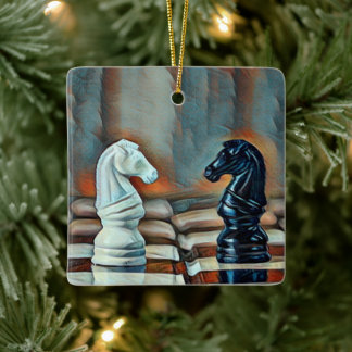 Chess Knight Chess Board Personlig jul Julgransprydnad Keramik