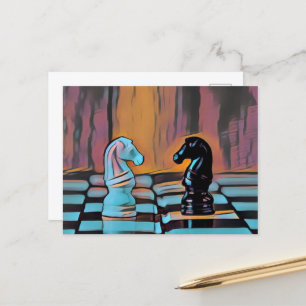 Chess Knight Chess Board Pop Art Vykort