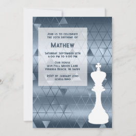 Chess Kung Geometric Dusty Blue och White Birthday Inbjudningar