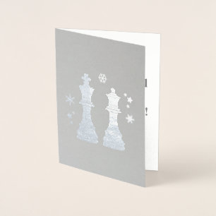 Chess Kung och Queen vid jul. Folierat Kort
