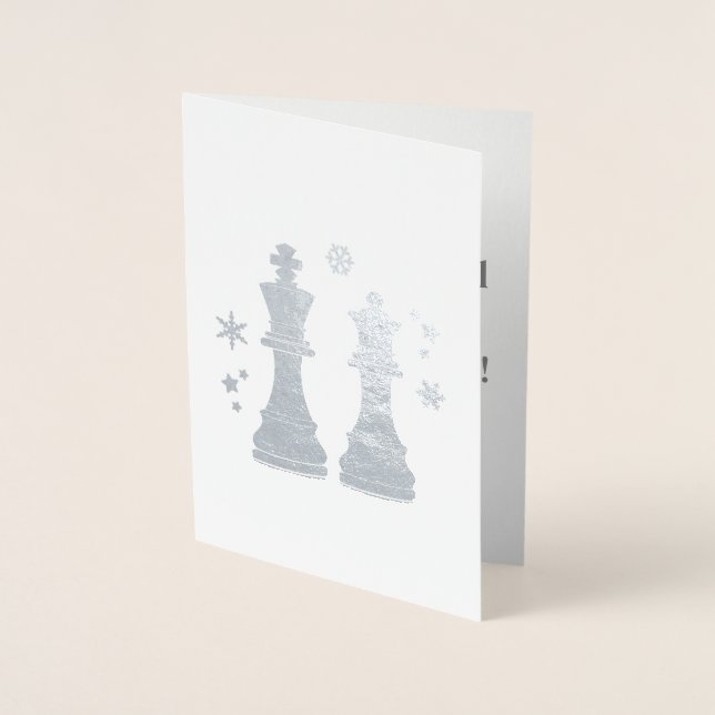 Chess Kung och Queen vid jul. Folierat Kort (Framsida)