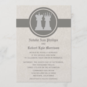 Chess Kung och Queen Wedding bjudande, Grått Inbjudningar