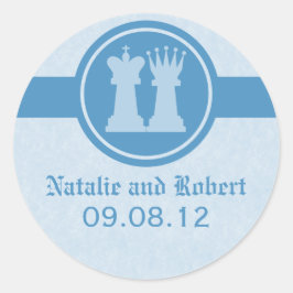 Chess Kung och Queen Wedding Stickers, Blue Runt Klistermärke