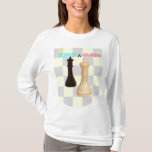 Chess Kung & Queen T-Shirt<br><div class="desc">I allmänhet har en schackbänk kung som det högsta biet, följt av drottning, biskop, knight, rook och pawn i den ordningen. Kung är högre än drottning. Dessutom har drottningen vanligtvis en rundformad form än Kung, förutom några av själva abstrakterna. Båda regler anger samma sak. Varje spelare startar matchen med en...</div>