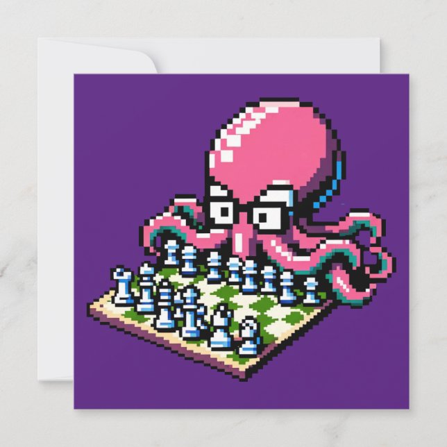 Chess Master Octopus - Lustigt Pixel Art Strategy Inbjudningar (Framsida)