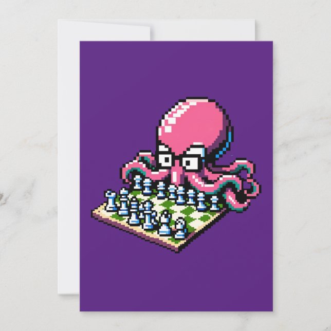 Chess Master Octopus - Lustigt Pixel Art Strategy Julkort (Framsida)