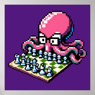 Chess Master Octopus - Lustigt Pixel Art Strategy Poster