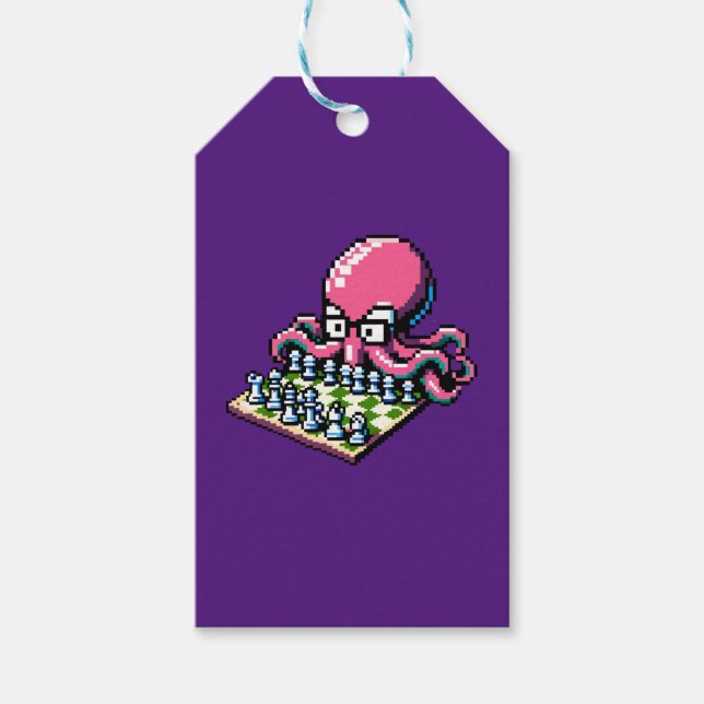 Chess Master Octopus - Lustigt Pixel Art Strategy Presentetikett (Framsidan)