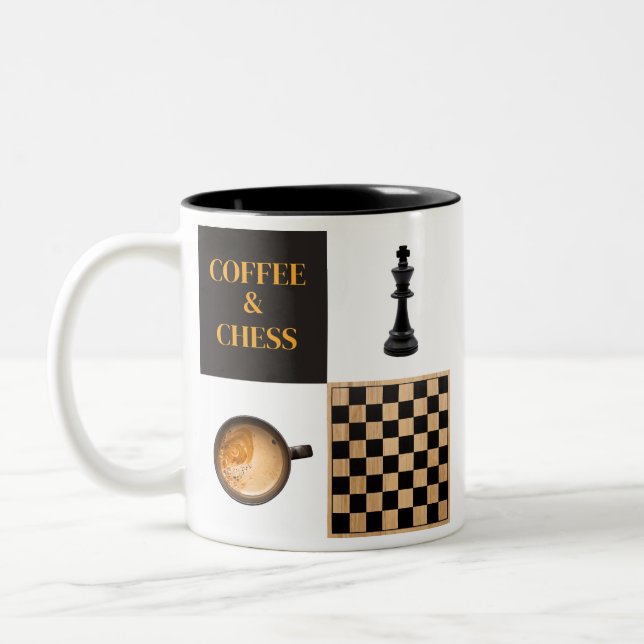 Chess- och kaffekaffespelare i Älskare och schacks Två-Tonad Mugg (Vänster)