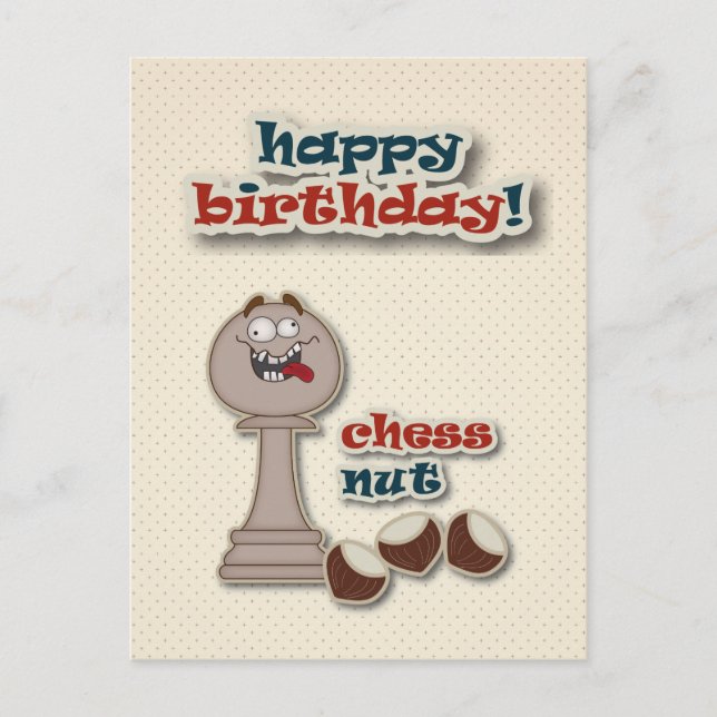 Chess Pawn, Chess Nöt och Chestnut Birthday Card Vykort (Framsida)