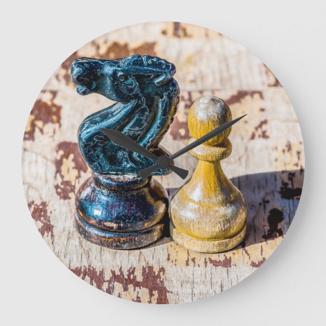 Chess Pawn och Knight - Veterans Stor Klocka (Framsida)