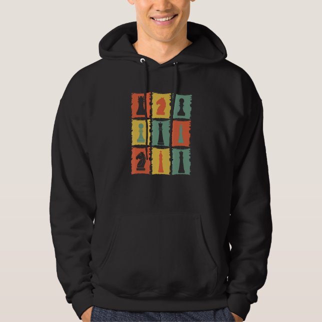 Chess Pieces Retro Graphic Chess  Chess Hoodie (Framsida)