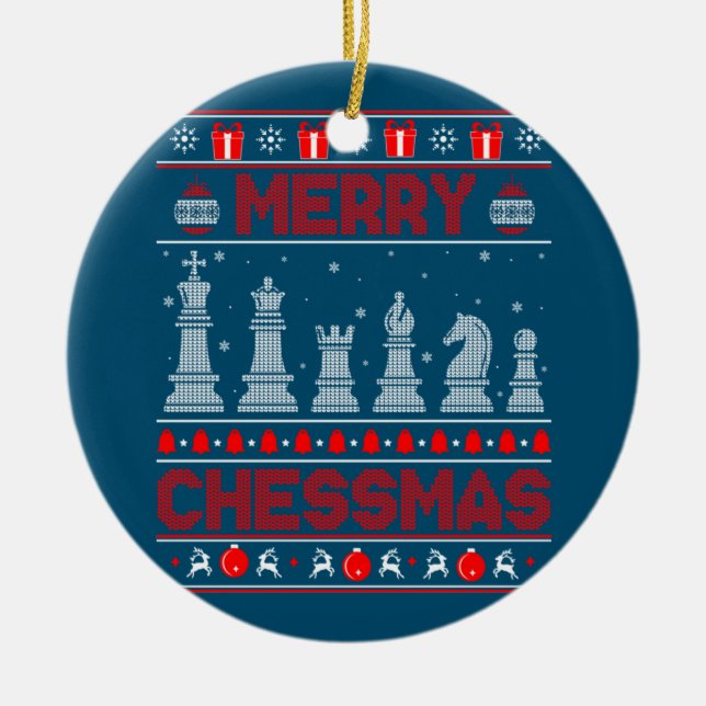 Chess Player Merry Chessmas jul Ugly Sweater Julgransprydnad Keramik (Framsidan)