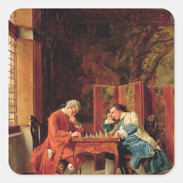 Chess Players, 1856 Fyrkantigt Klistermärke (Framsida)
