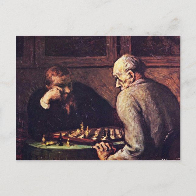 Chess Players by Daumier Honoré Vykort (Framsida)