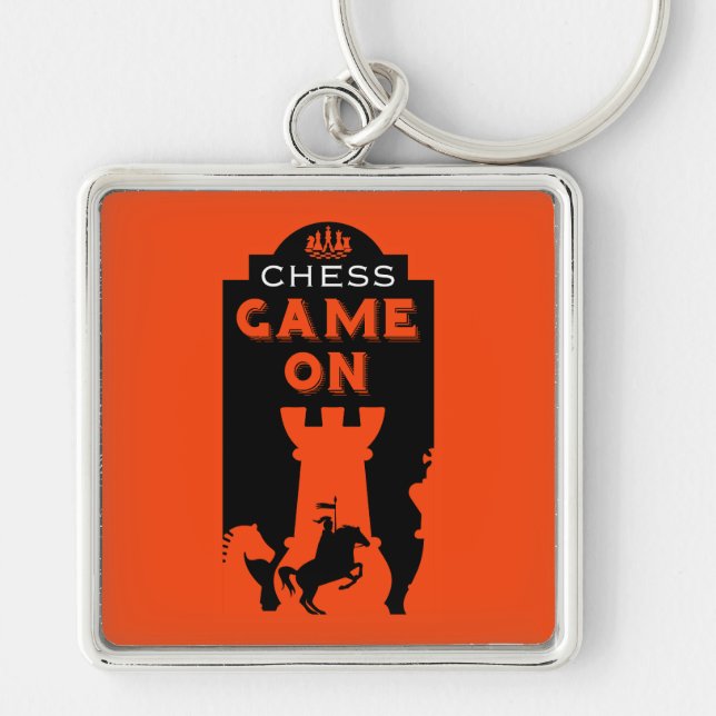 Chess Players Fyrkantig Silverfärgad Nyckelring (Framsidan)