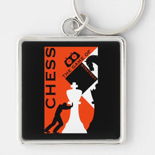 Chess Players Fyrkantig Silverfärgad Nyckelring (Framsidan)