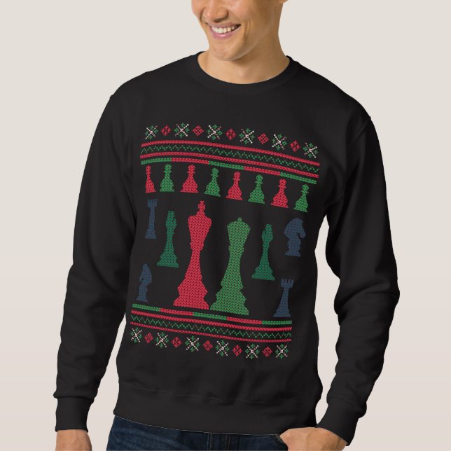 Chess Players Ugly jul Sweater Kung Queen Lång Ärmad Tröja (Framsida)