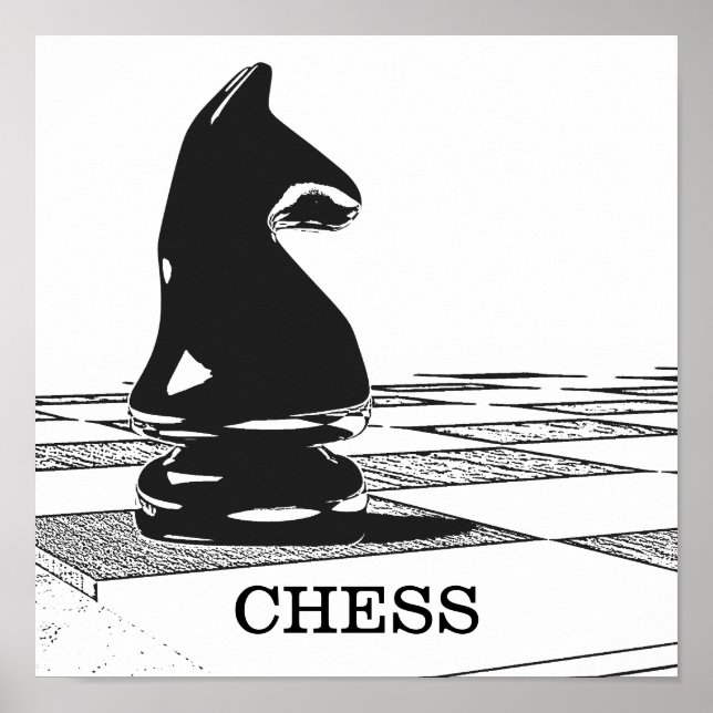 Chess poster med den svarta riddaren biet (Framsidan)