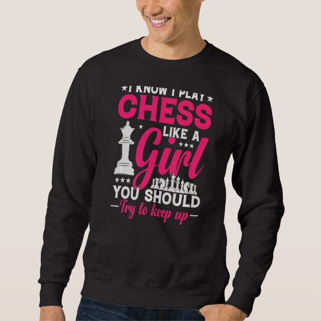 Chess Queen försöker Behålla upp mig som en flicka Lång Ärmad Tröja (Framsida)