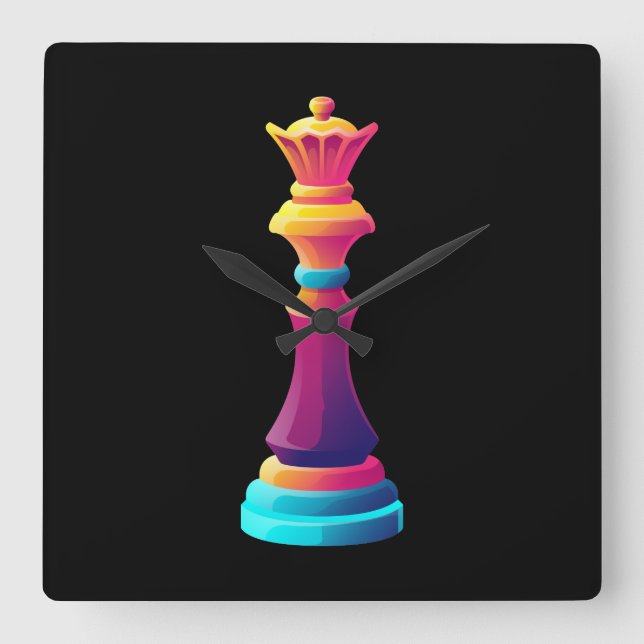 Chess Queen Square Wall Clock Fyrkantig Klocka (Framsida)