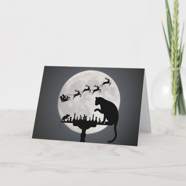 Chess Santa Full Moon Cat and Mouse Game-jul Helgkort (Framsida)