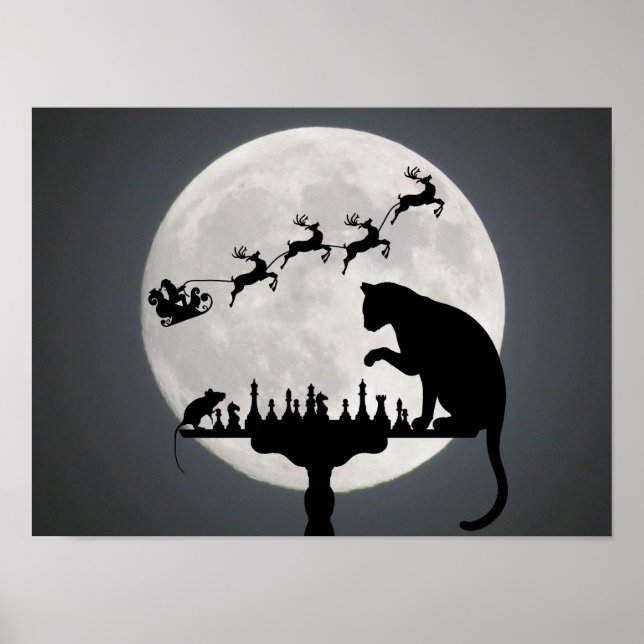 Chess Santa Full Moon Cat and Mouse Game-jul Poster (Framsidan)