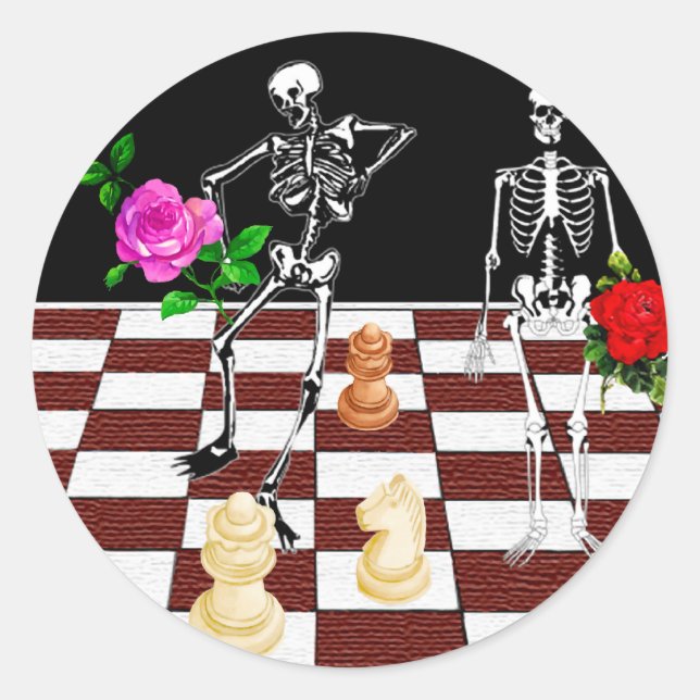Chess Skeletons Runt Klistermärke (Framsida)