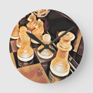 Chess-spel Original Abstrakt Art Rund Klocka