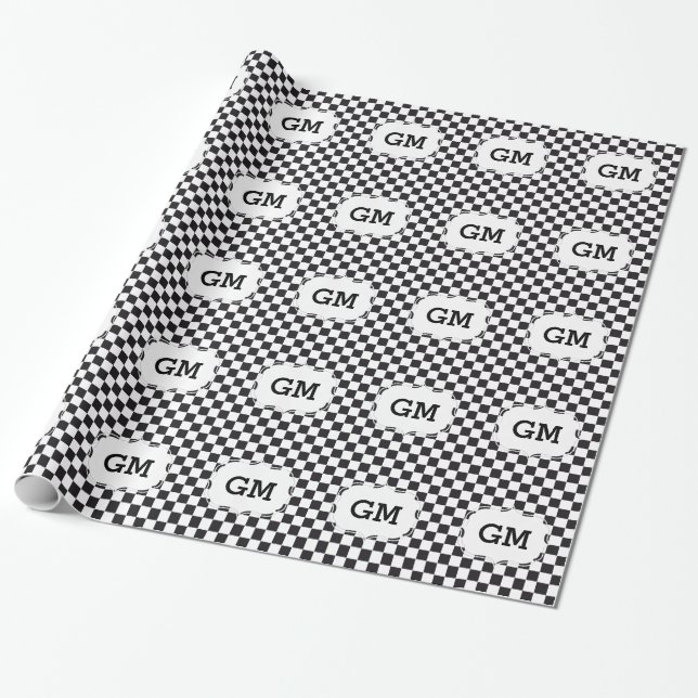 Chess Square Mönster - black + your text & backgr. Presentpapper (Utrullad)