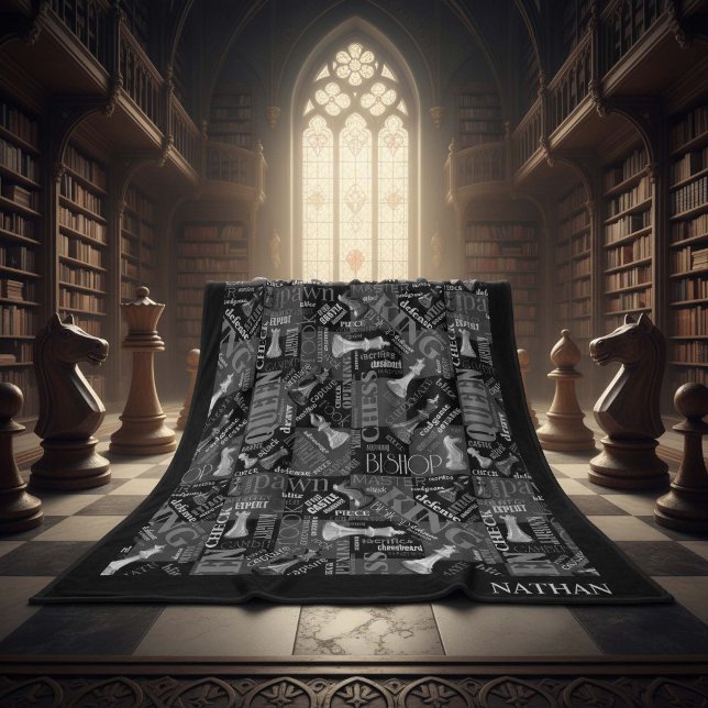 Chess Terms and Delar Black and White ID784 Fleecefilt (Skapare uppladdad)