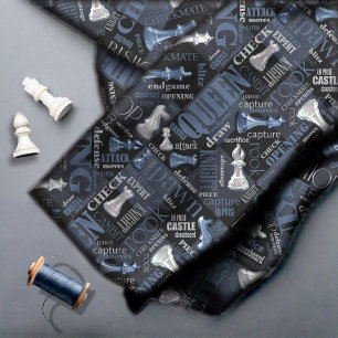 Chess Terms och Biet Silver och Blue ID784 Tyg