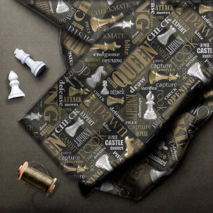 Chess Terms och Biet Silver och Guld ID784 Tyg