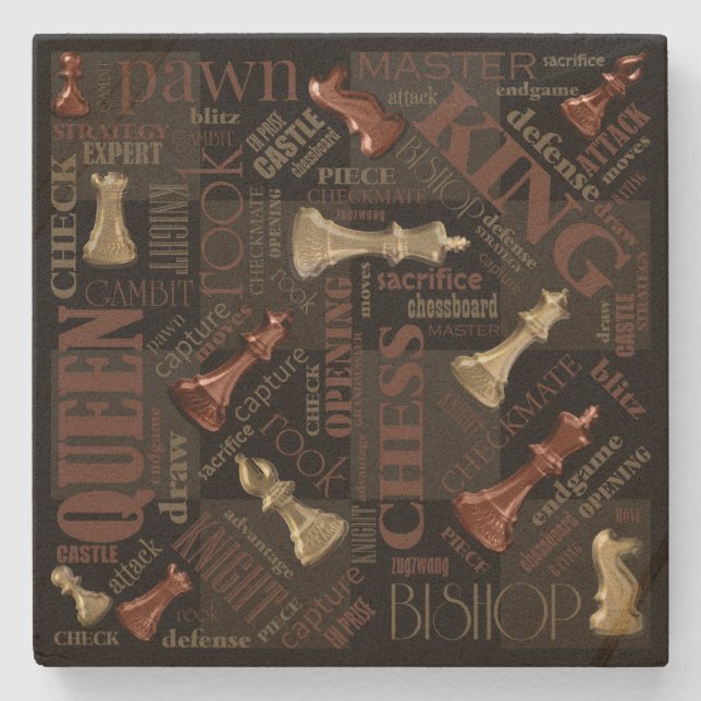 Chess Terms och Delarare koppar och Guld ID784 Stenunderlägg (Framsidan)