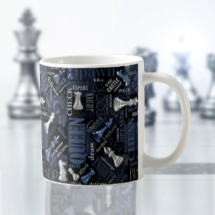 Chess Terms och Delarare Silver och Blue ID784 Kaffemugg